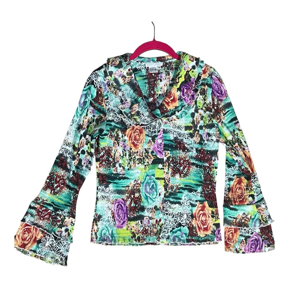 Alberto Makali Floral Multicolor Blouse Size Medium Great Condition